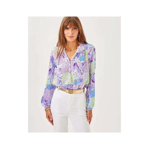 Sold! New w/Tag Lilly Pulitzer Womens Juicy Story Patch Silk Elsa Top XL RT $178 - Picture 1 of 11